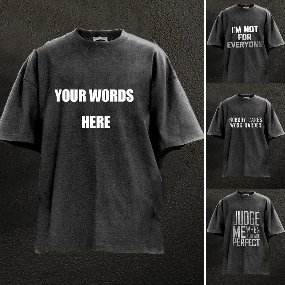 Custom Text Casual Washed Men's T-shirt